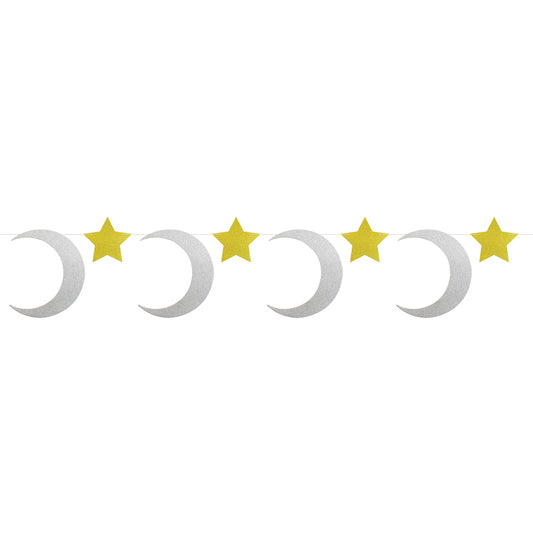 Gold and Silver Glitter Crescent Moon and Star Bunting