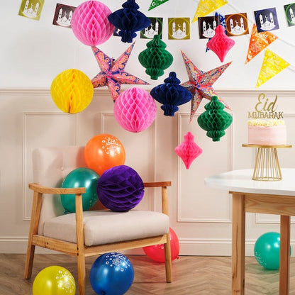 Blue Paper Hanging Honeycomb Lanterns