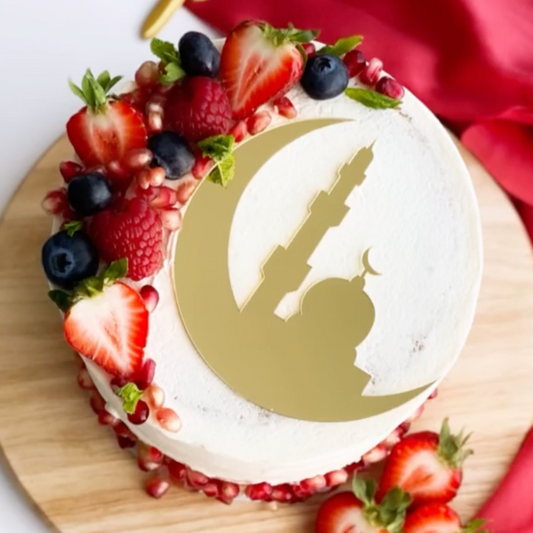 Metallic Gold Crescent Moon & Mosque Cake Topper