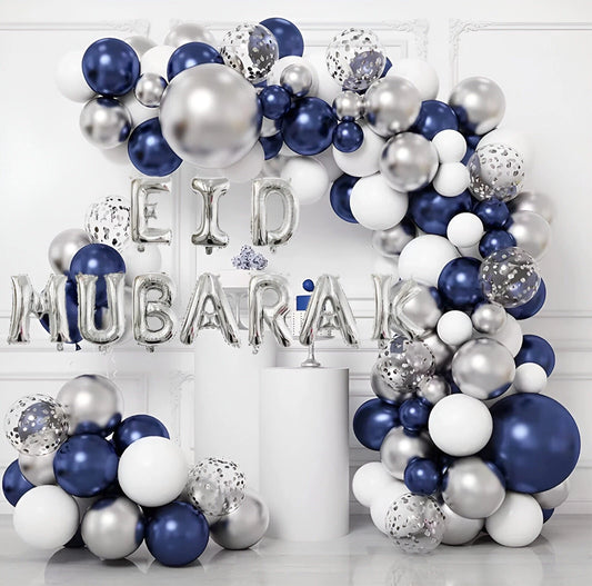 Eid Mubarak Foil Letter Balloons (Silver)